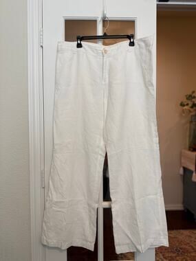 Gap Linen Blend Wide Leg Cropped Pants Women’s 16 White High Rise Coastal Summer